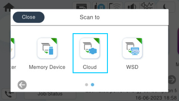 In “Scan to Cloud” function, select the destination to send the image